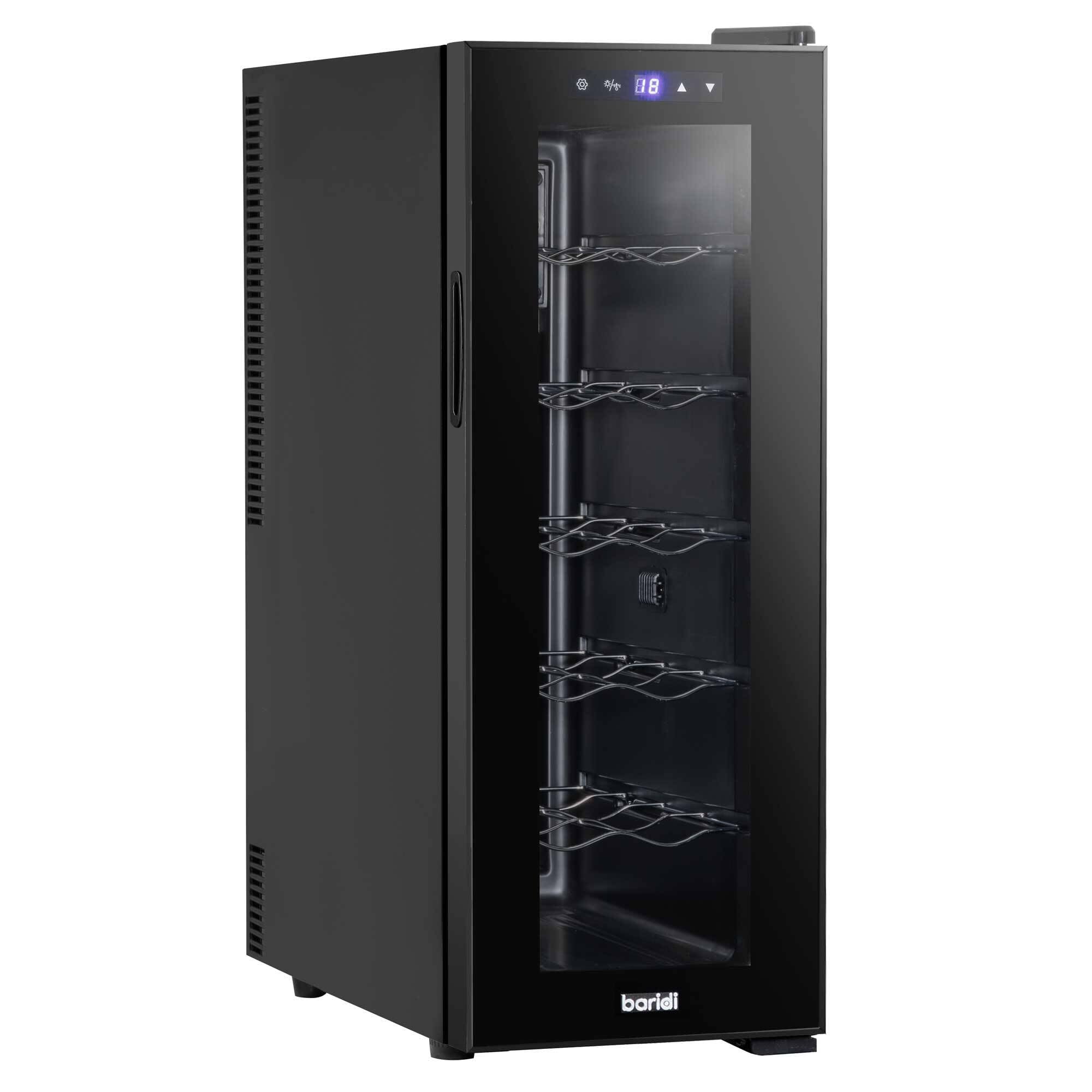 Baridi Black 12 Bottle Wine Fridge Cooler, Super Quiet 25dB, Touch Control, LED - DH73