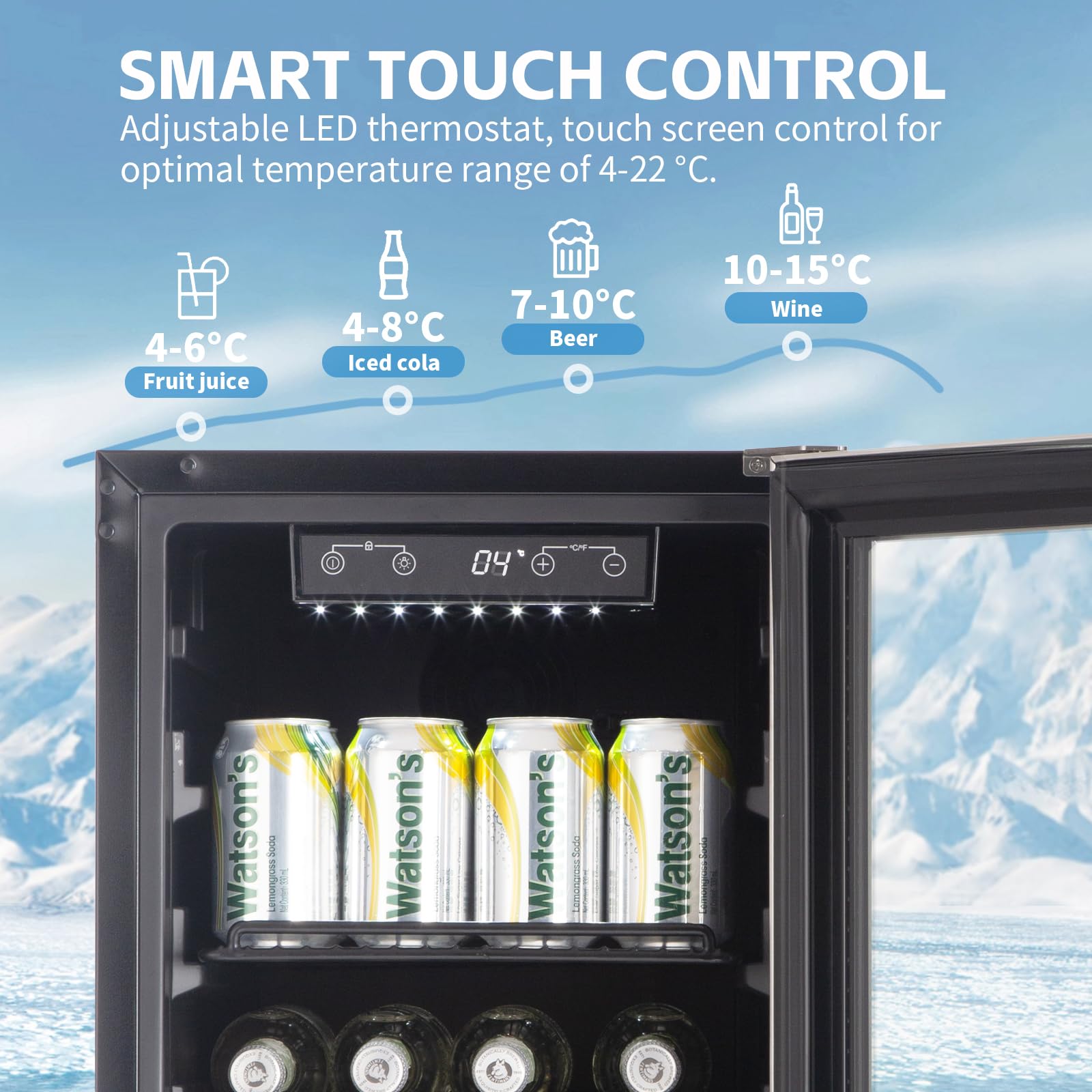 90L Undercounter Fridge for Garden, Durable Waterproof Stainless Steel,3-Layer Glass Door with Auto-Close & Auto Defrost, 4-22℃ Digital Temperature Control, Ideal for Beer Beverage and Wine