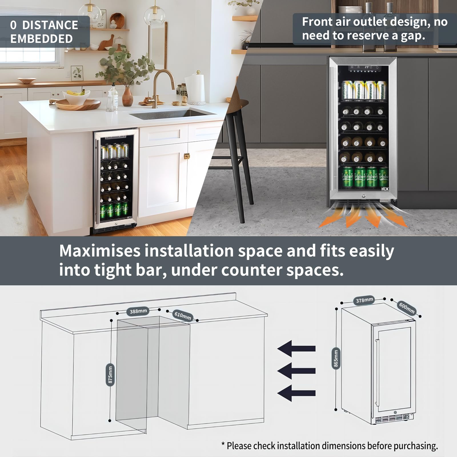 90L Undercounter Fridge for Garden, Durable Waterproof Stainless Steel,3-Layer Glass Door with Auto-Close & Auto Defrost, 4-22℃ Digital Temperature Control, Ideal for Beer Beverage and Wine