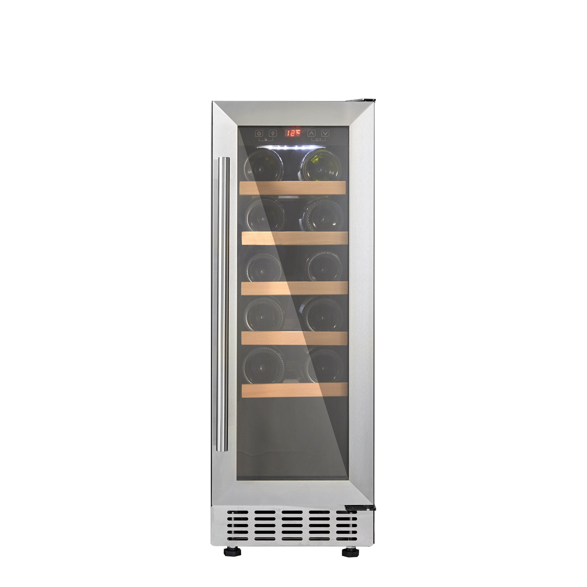CWC300SS Freestanding Under Counter Fridge Cabinet 30cm Wine Cooler in Stainless Steel - 20 Bottle & 60 Litre Capacity - 5 Sliding Shelves - Digital Temperature Control - Reversible Door