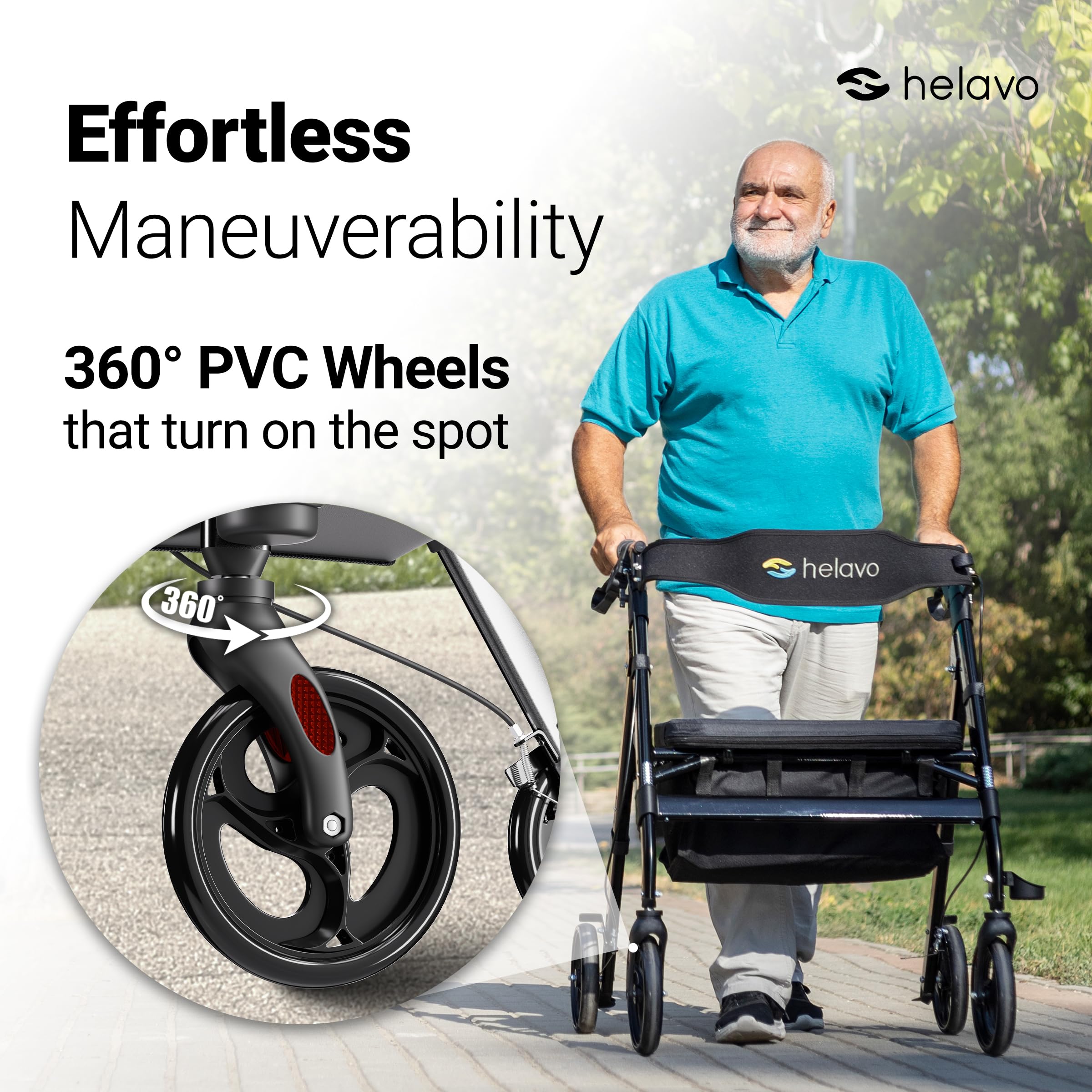 Bariatric Walker with Large, Height-Adjustable Seat - Extra Wide Heavy Duty Rollator for Seniors - 500 lbs Weight Capacity