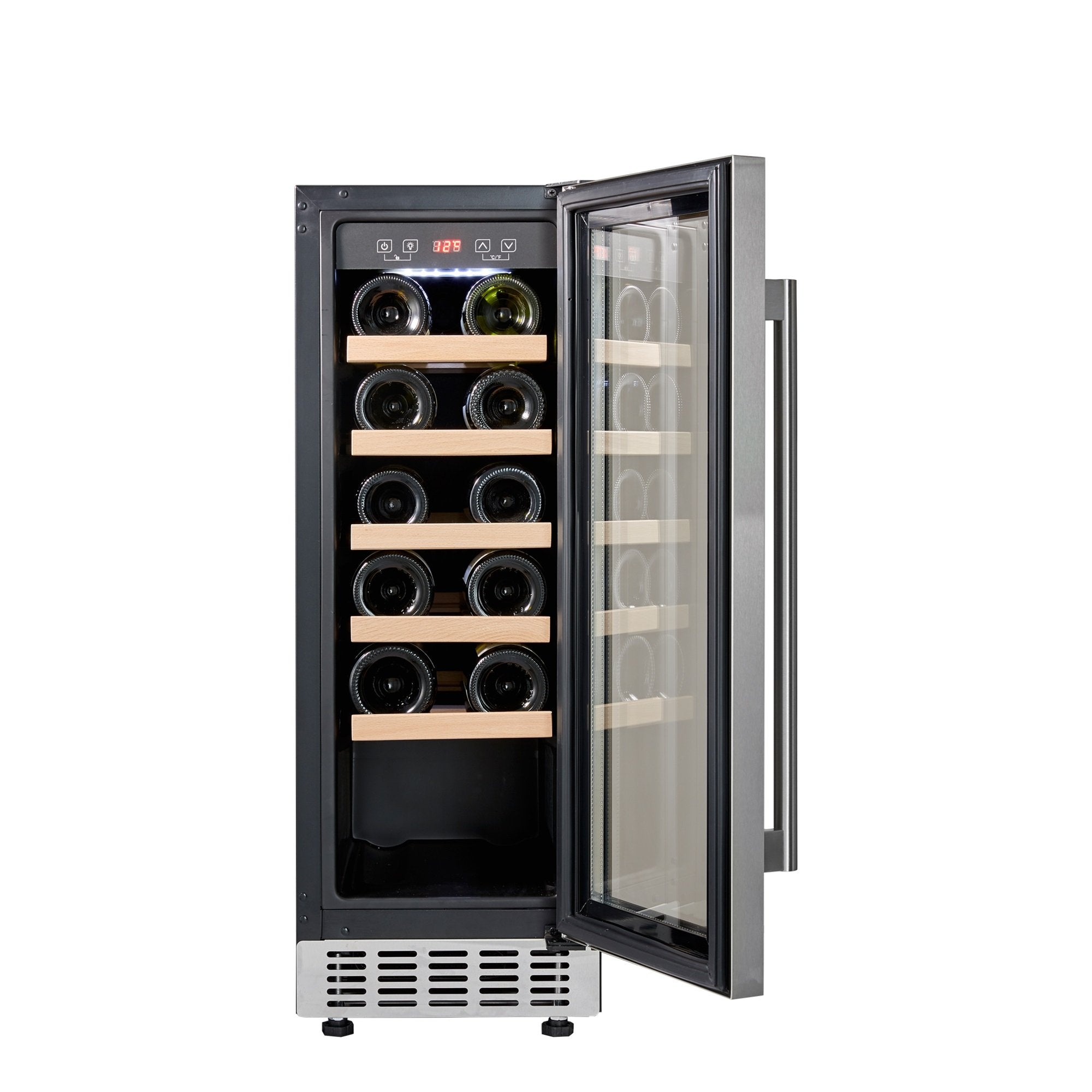 CWC300SS Freestanding Under Counter Fridge Cabinet 30cm Wine Cooler in Stainless Steel - 20 Bottle & 60 Litre Capacity - 5 Sliding Shelves - Digital Temperature Control - Reversible Door
