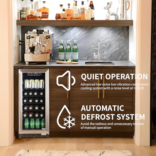 90L Undercounter Fridge for Garden, Durable Waterproof Stainless Steel，3-Layer Glass Door with Auto-Close & Auto Defrost, 4-22℃ Digital Temperature Control, Ideal for Beer Beverage and Wine