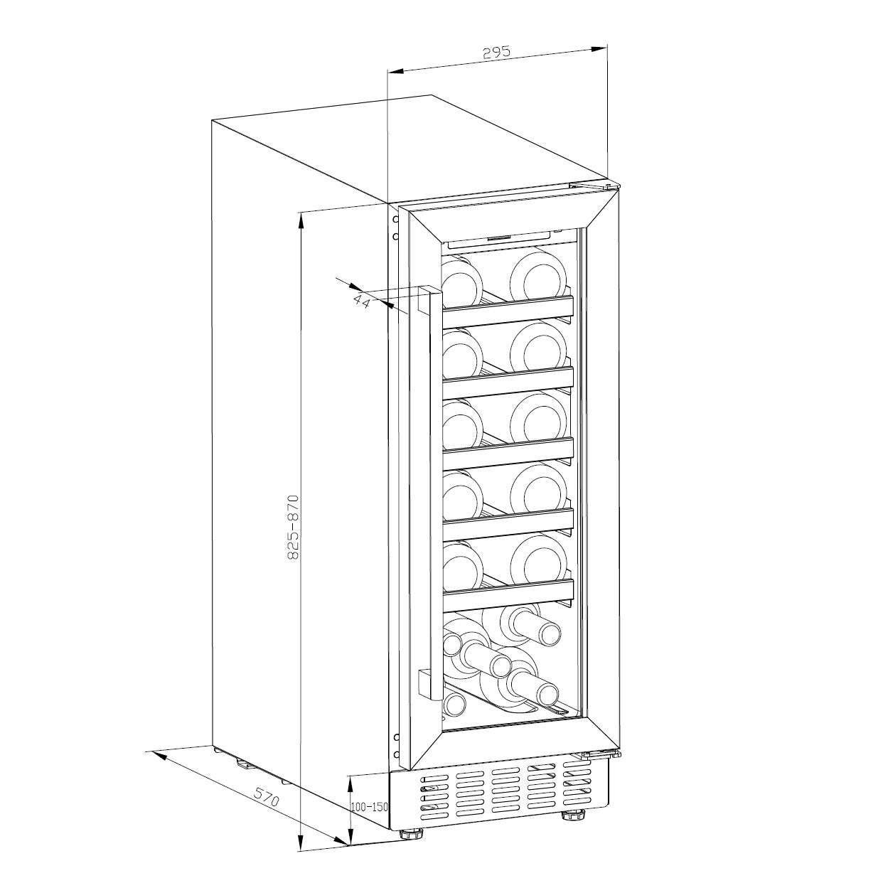 CWC300SS Freestanding Under Counter Fridge Cabinet 30cm Wine Cooler in Stainless Steel - 20 Bottle & 60 Litre Capacity - 5 Sliding Shelves - Digital Temperature Control - Reversible Door