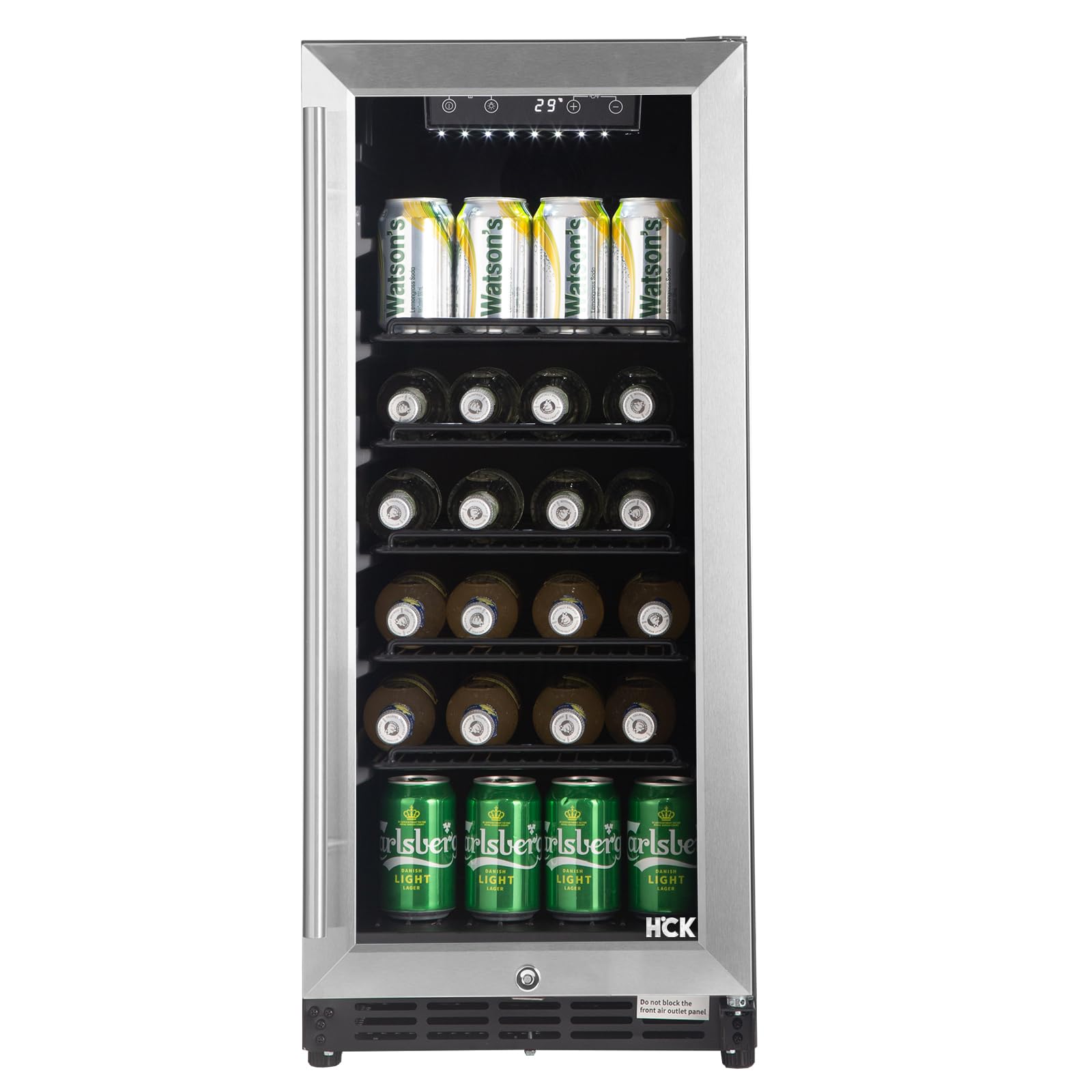 90L Undercounter Fridge for Garden, Durable Waterproof Stainless Steel，3-Layer Glass Door with Auto-Close & Auto Defrost, 4-22℃ Digital Temperature Control, Ideal for Beer Beverage and Wine