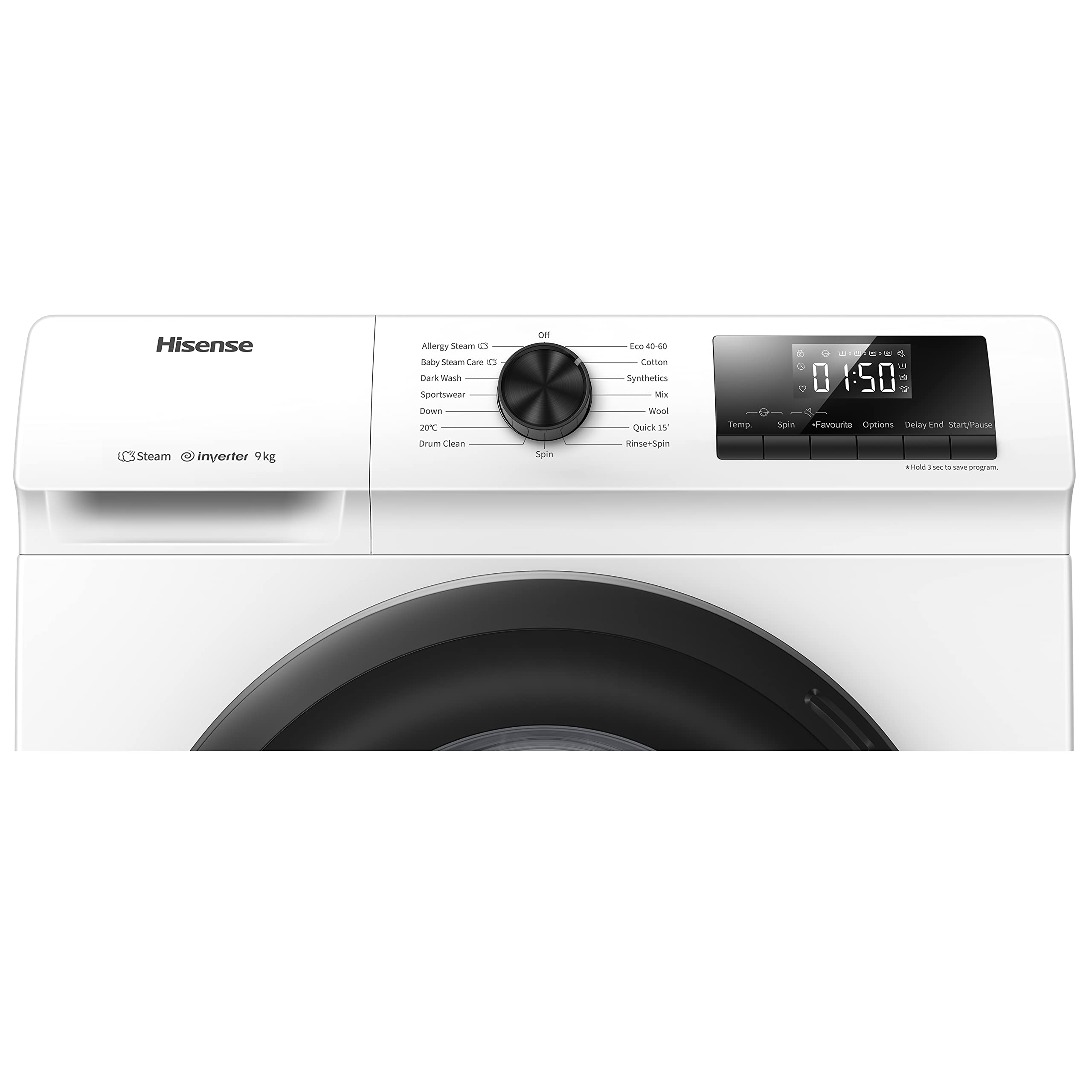 WFQP9014EVM-Freestanding-9 KG-Front Load Washing Durable Inverter Machine-Steam Wash-Quick Wash-15 Washing Programs-1400 RPM-White-Energy Rating C